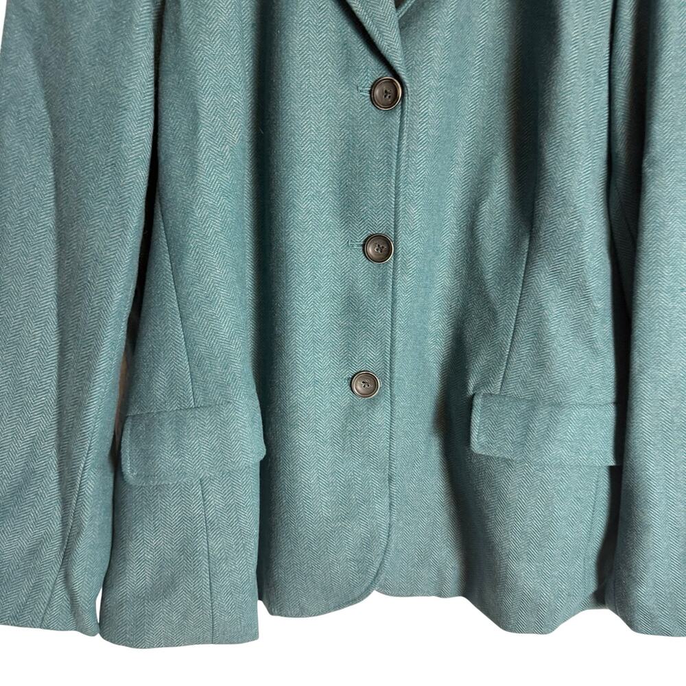 Coldwater Creek Teal Blue Wool Herringbone Tweed Blazer Jacket Plus Size 18 - Picture 2 of 9